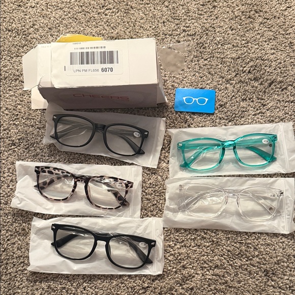 Cheers Accessories - 5 pair Glasses Pack in Teal, Black, Tortoise, and Clear Readers +1.50